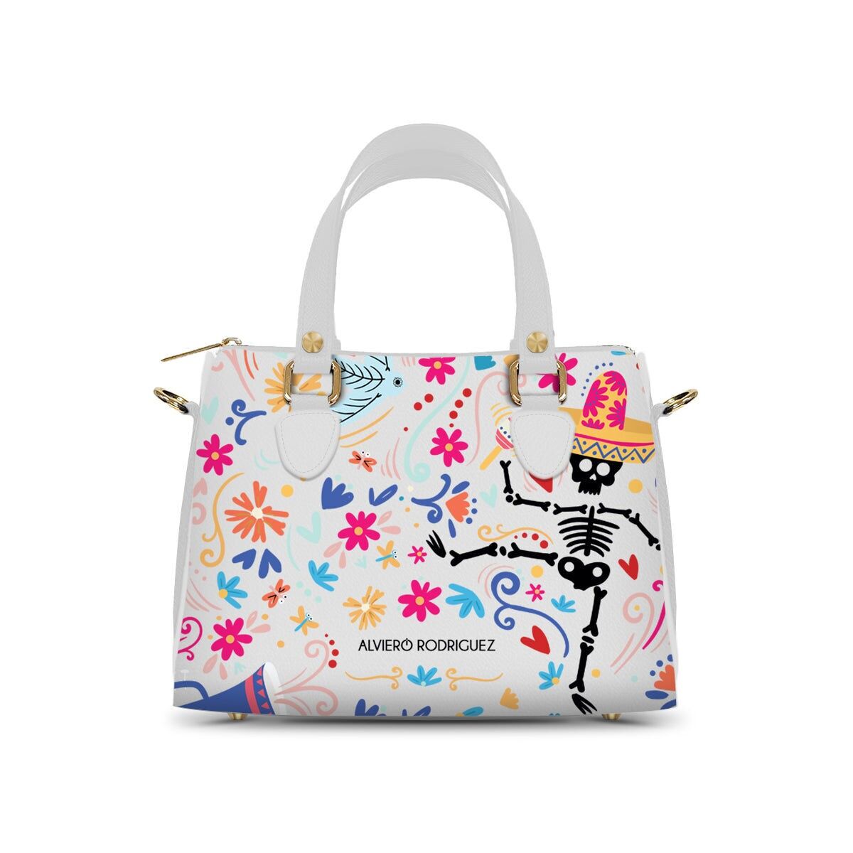 Ivy White Dia de los Muertos Boston Bag