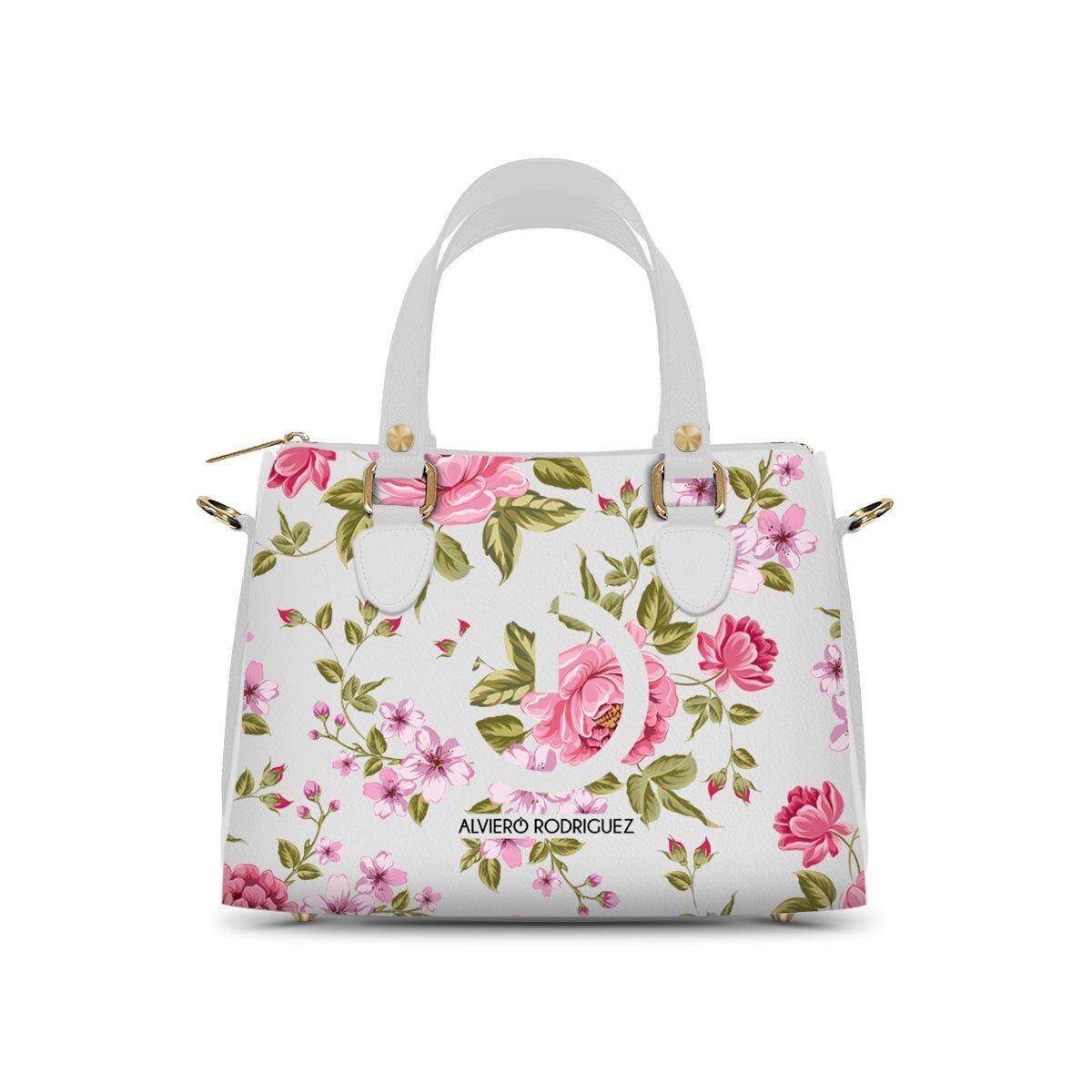 Ivy White Signed Flowers Boston Bag