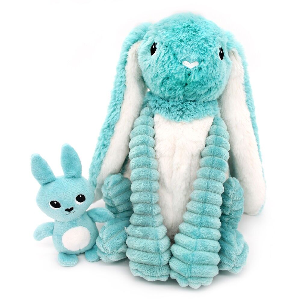 LES PTIPOTOS - PLUSH TOY MOM BABY TOUDOU THE AQUA BLUE RABBIT - 25CM