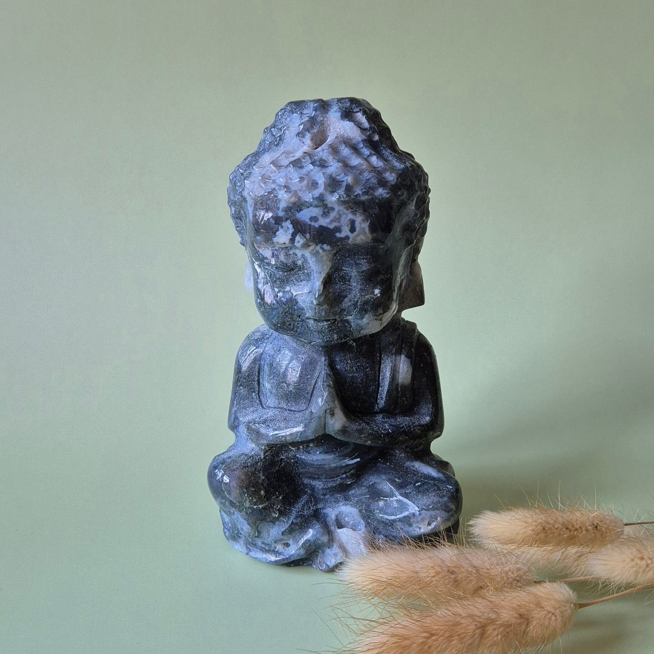 Pièce de déclaration en pierre précieuse de 14 cm de haut en agate mousse druzy XL