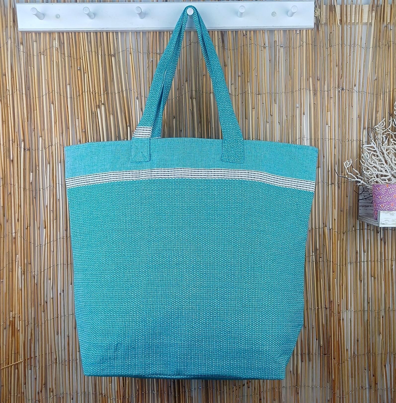 Borsa Bohemia 100% cotone e interno in plastica - Blu pavone