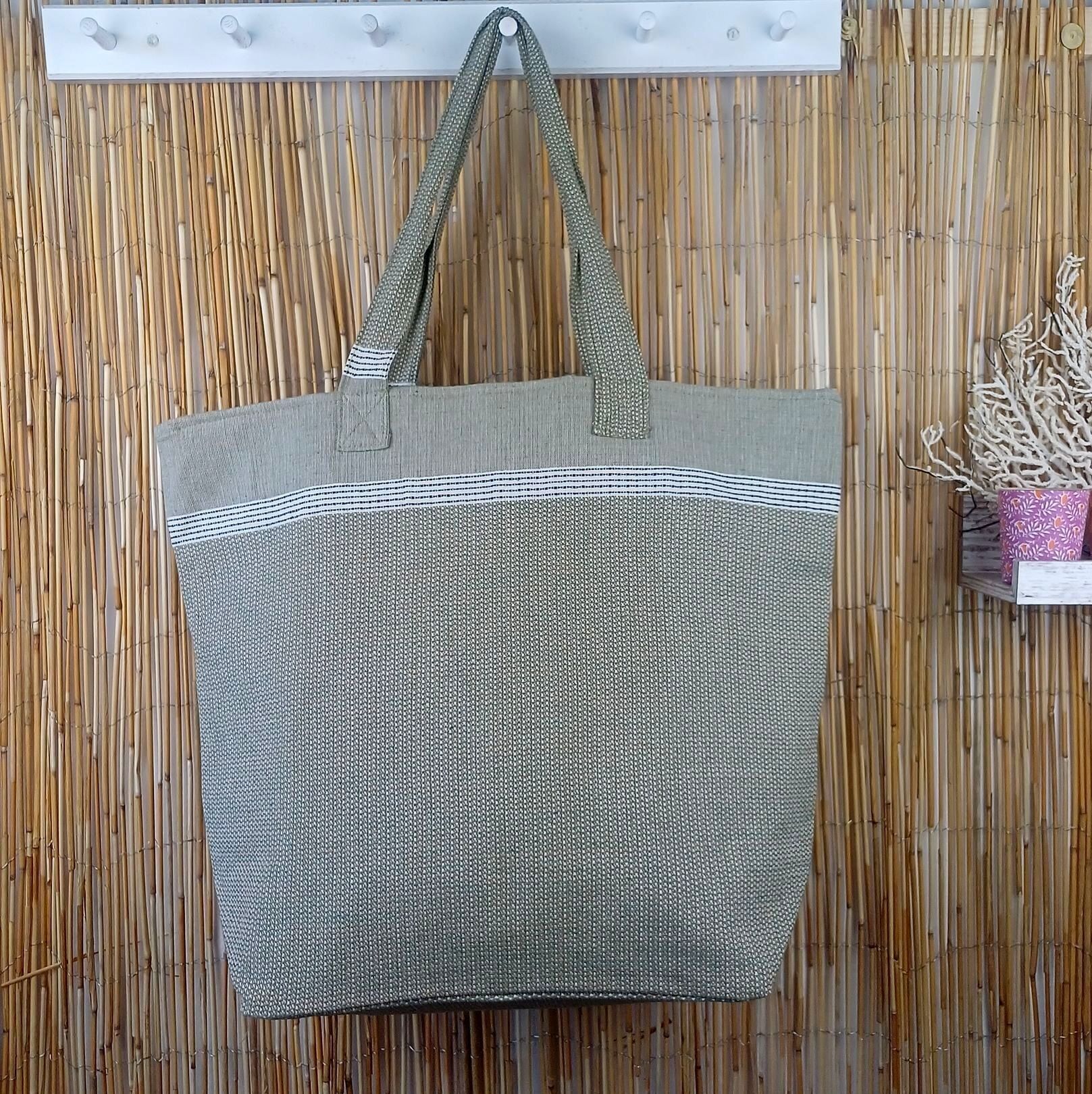 Borsa bohémien 100% cotone e interno in plastica - Verde salvia