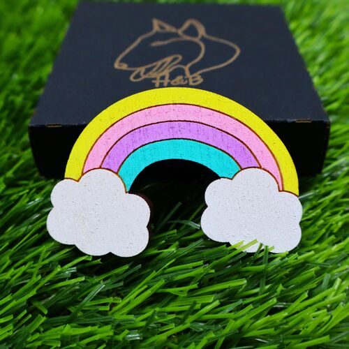 Wooden Rainbow and Clouds Fridge Magnet, Unique Home Decor, Creative Custom Housewarming Kitchen Gift