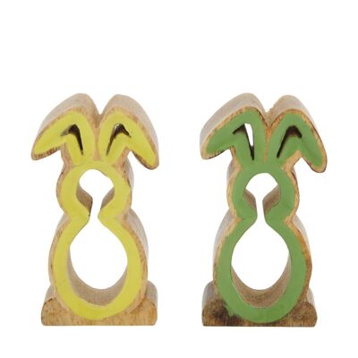 Figurine lapin en bois de manguier - 2 couleurs différentes