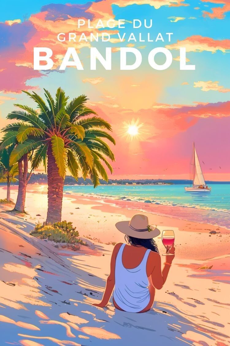 Manifesto di Bandol - Spiaggia e tramonto di Grand Vallat