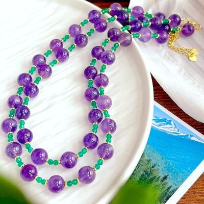 Collana e bracciale con perline di ametista e onice verde