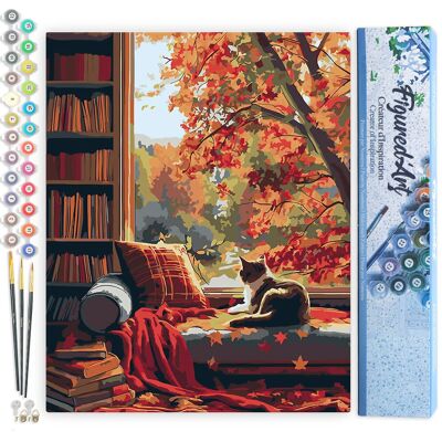 Kit de pintura por números: Gato en otoño - Lienzo enrollado