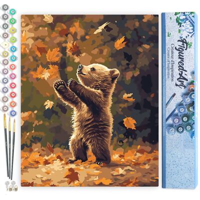 Kit de pintura por números: Oso y hojas caídas - Lienzo enrollado