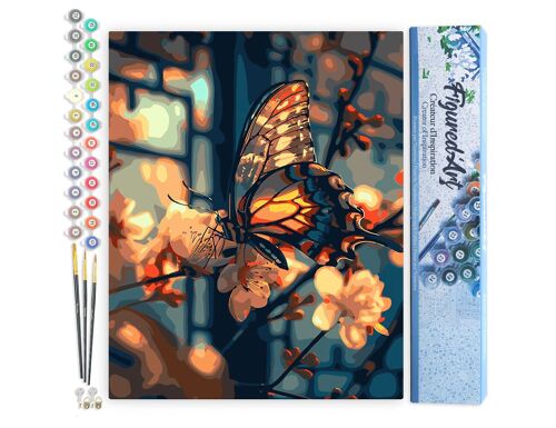 Peinture par Numéro Kit DIY - Papillon et Fleurs de Cerisiers - Toile roulée