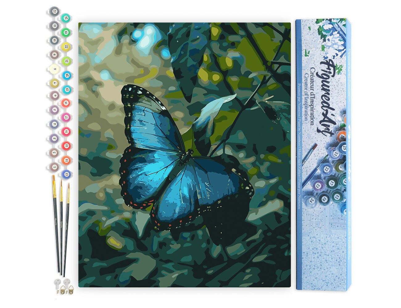 Kit fai da te per dipingere con i numeri - Farfalla Morpho blu - Tela arrotolata