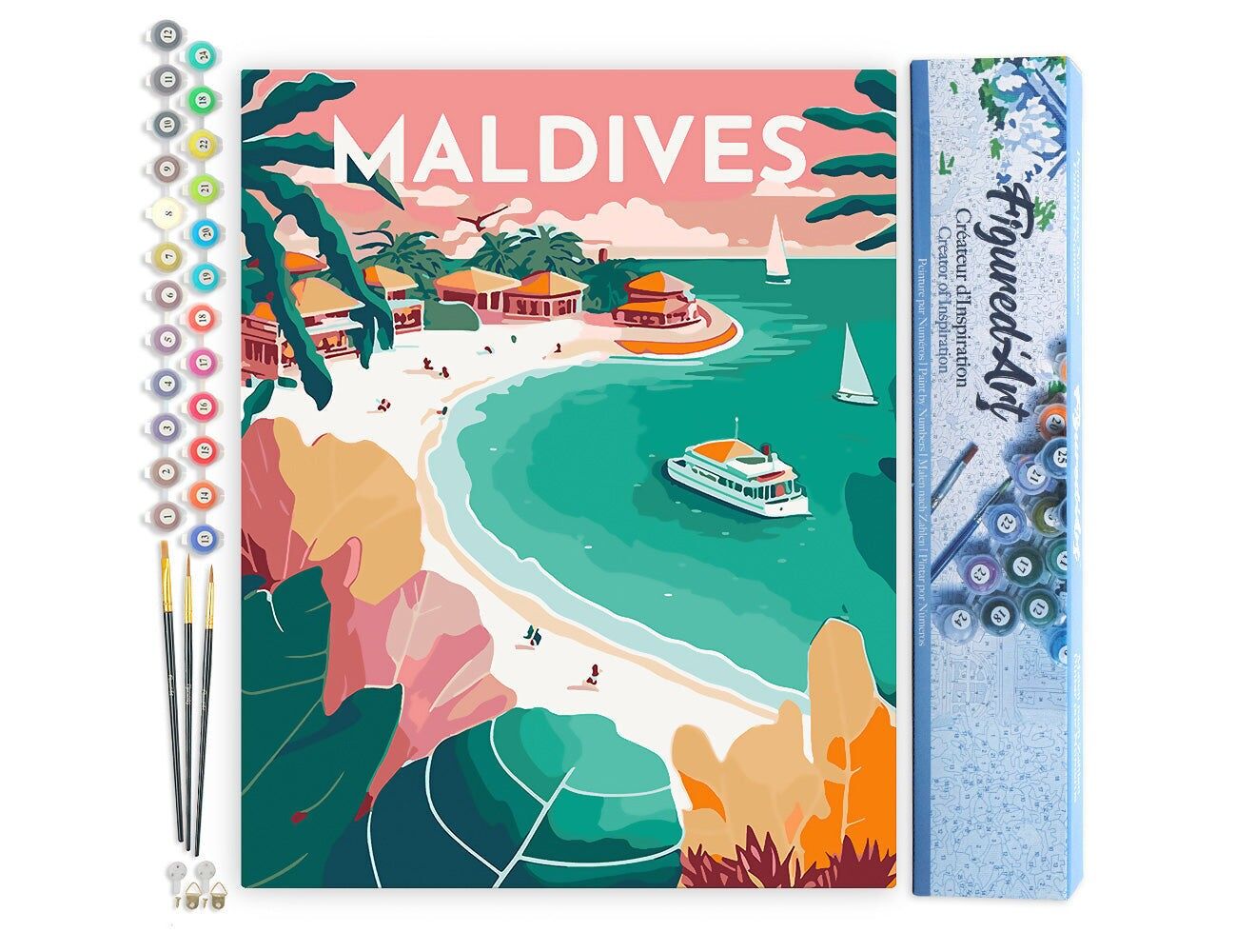 Kit fai da te per dipingere con i numeri - Poster vintage delle Maldive - Tela arrotolata