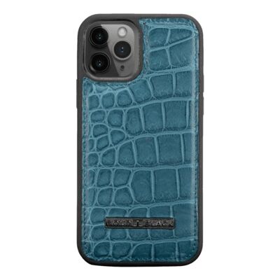 Etui cuir iPhone 12/12 Pro Crocodile Bleu Pétrole