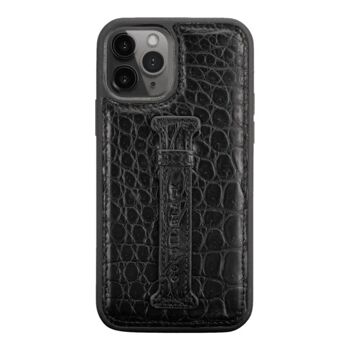 Etui iPhone 12/12 Pro en cuir avec passant pour les doigts Crocodile Black 1