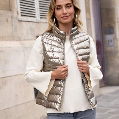 Chaqueta de plumas sin mangas metalizada