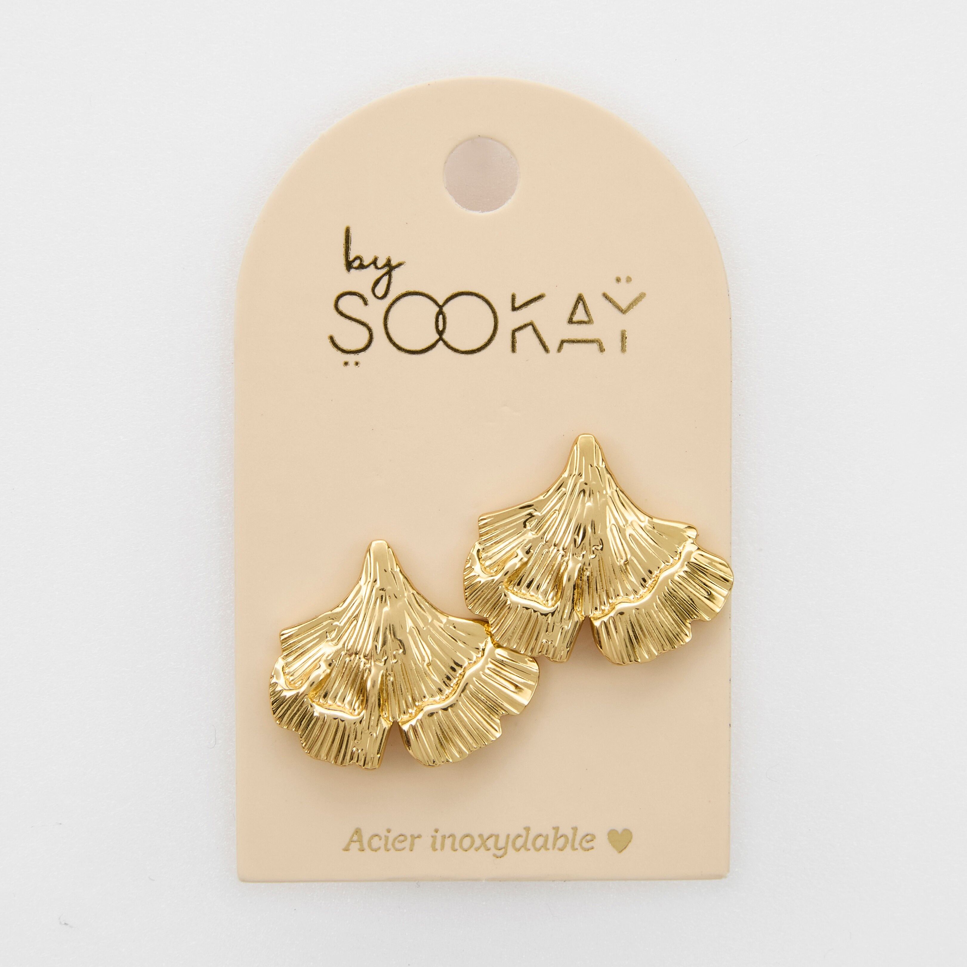 Ohrstecker aus Edelstahl mit Muschelmotiv, goldener Lavagnon.