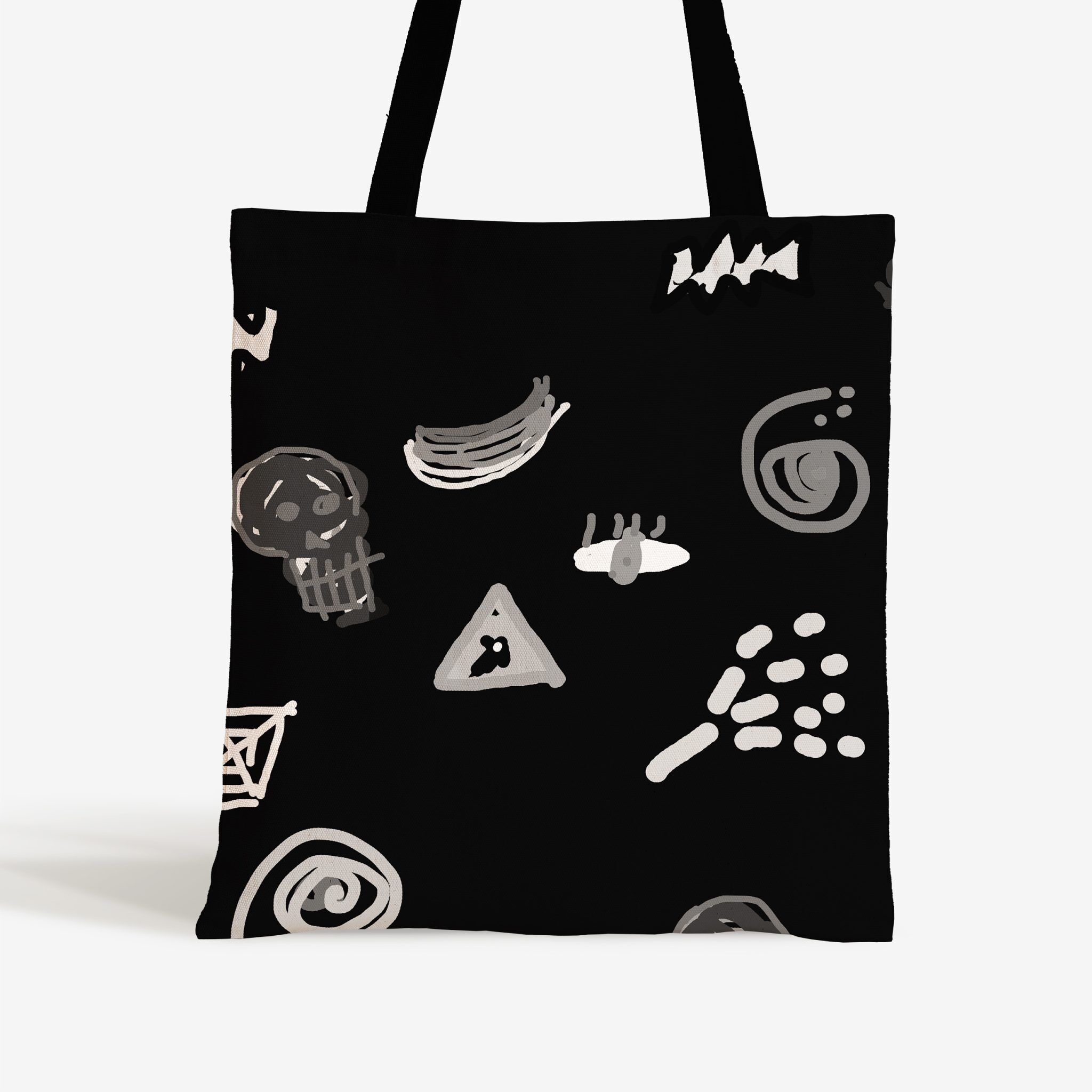 Tragetasche mit dunklem Motiv – Schwarz und Weiß