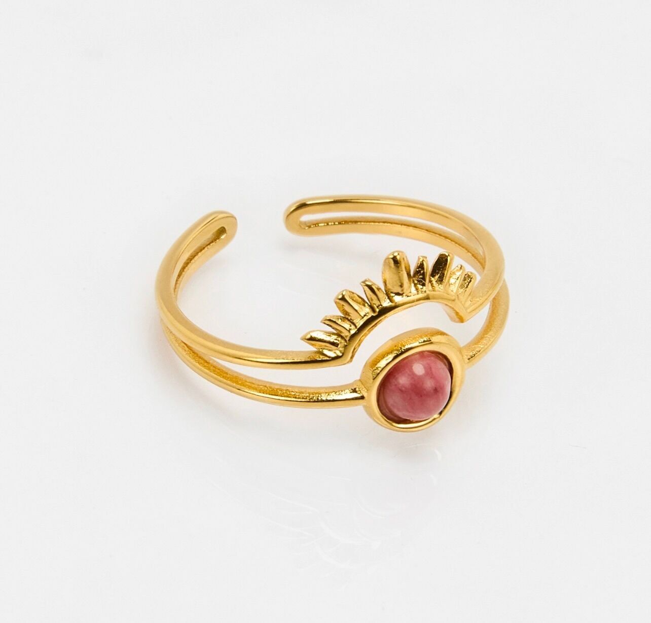 Edelstahlring mit rosa Steinauge