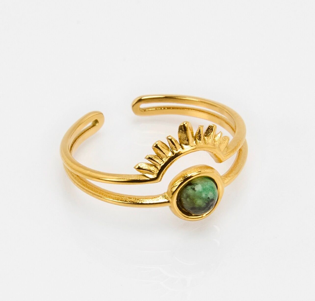 Anello in acciaio inossidabile con occhio in pietra verde