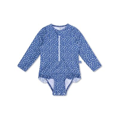 Essentiels de natation | Léopard | Maillot de bain bleu à manches longues anti-UV pour fille