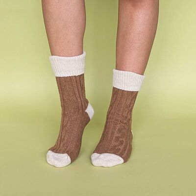 CALCETINES HOLGADOS - mezcla de cachemira - marrón suave/crema - CAJA TALLA 3