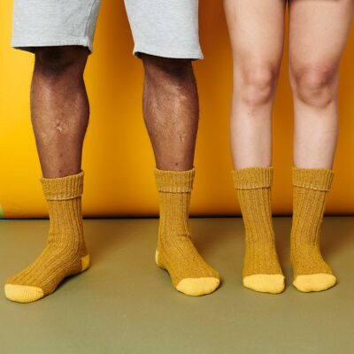 CALCETINES DE TOBILLO - lana de cordero y seda - unisex - Mostaza y amarillo - CAJA TALLA 3