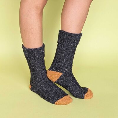 CALCETINES DE TOBILLO - lana de cordero y seda - unisex - Azul marino y mostaza - CAJA TALLA 3