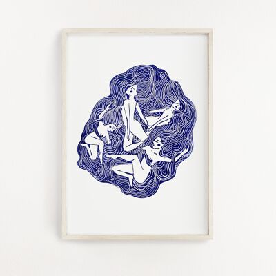 The Wild Swimmers Handcut Linoprint