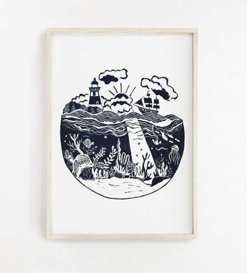 Between Two Worlds Handcut Linoprint