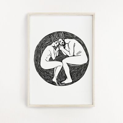 Us- Linoprint Handcut Couple-Love
