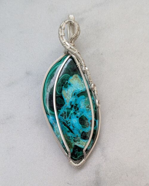 Pendentif Malachite-Chrysocole et Argent massif