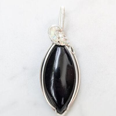 Pendentif Obsidienne, Opale Welo et Argent massif