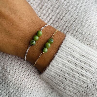 Triperle-Armband aus grüner Jade