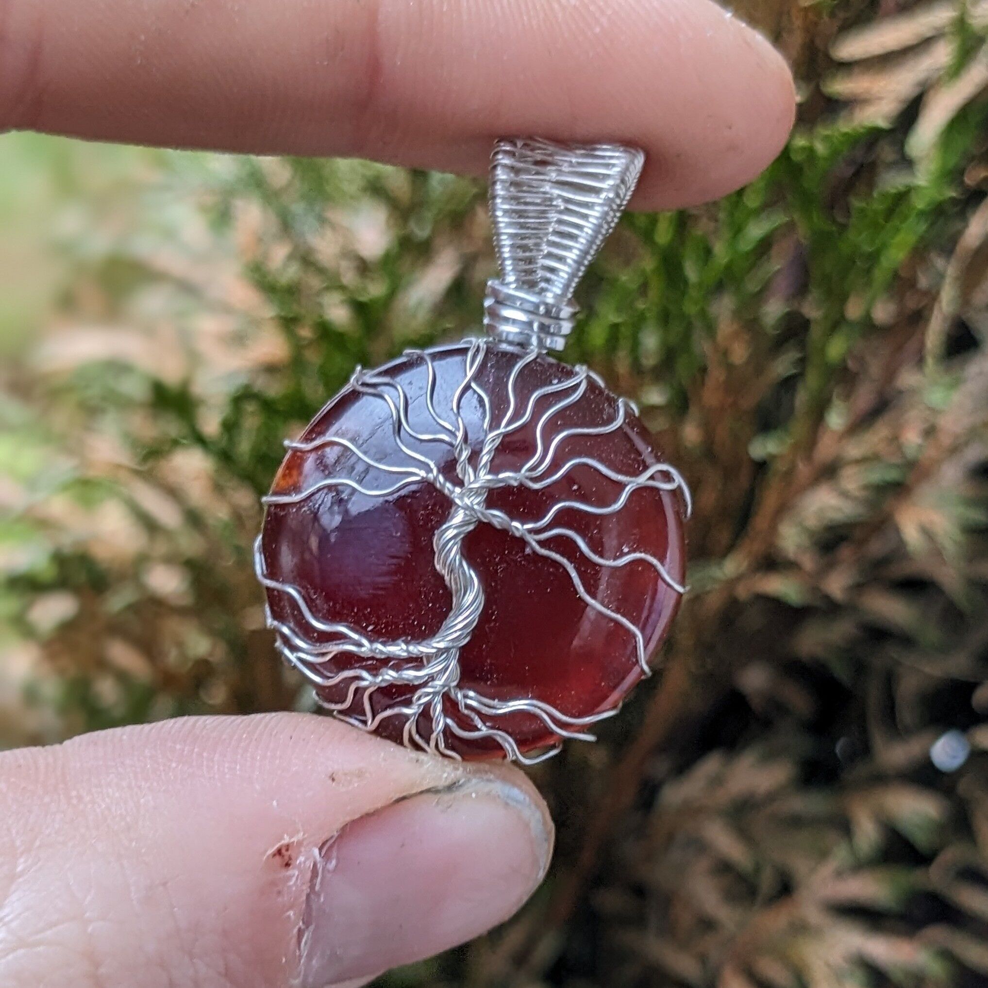 Garnet and Sterling Silver Tree of Life Pendant