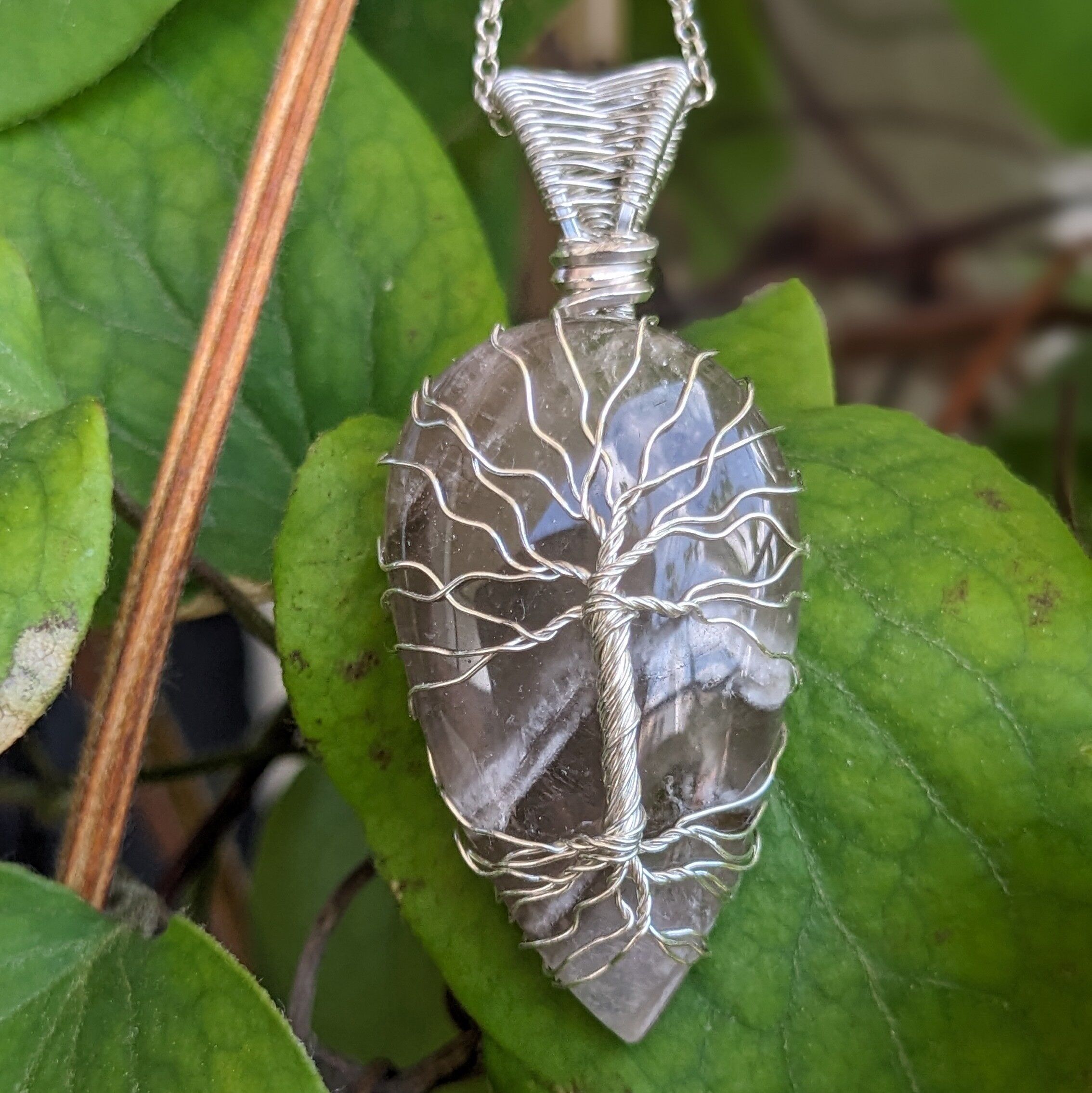Tree of Life Pendant Smoky Quartz from Ardèche and Solid Silver