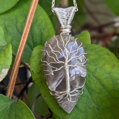 Pendentif Arbre de Vie Quartz Fumé d'Ardèche et Argent massif