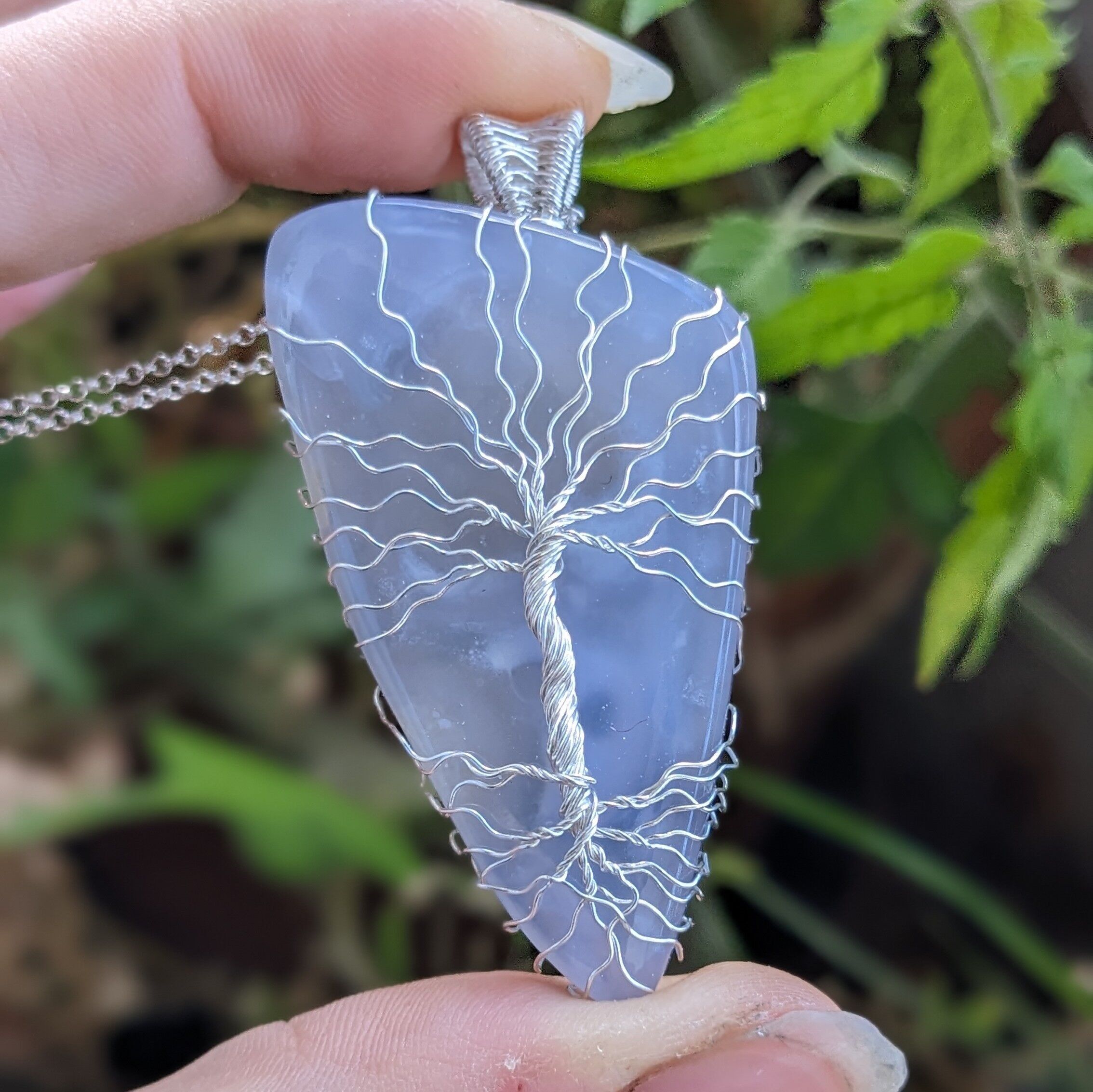Tree of Life Pendant Blue Chalcedony and Solid Silver