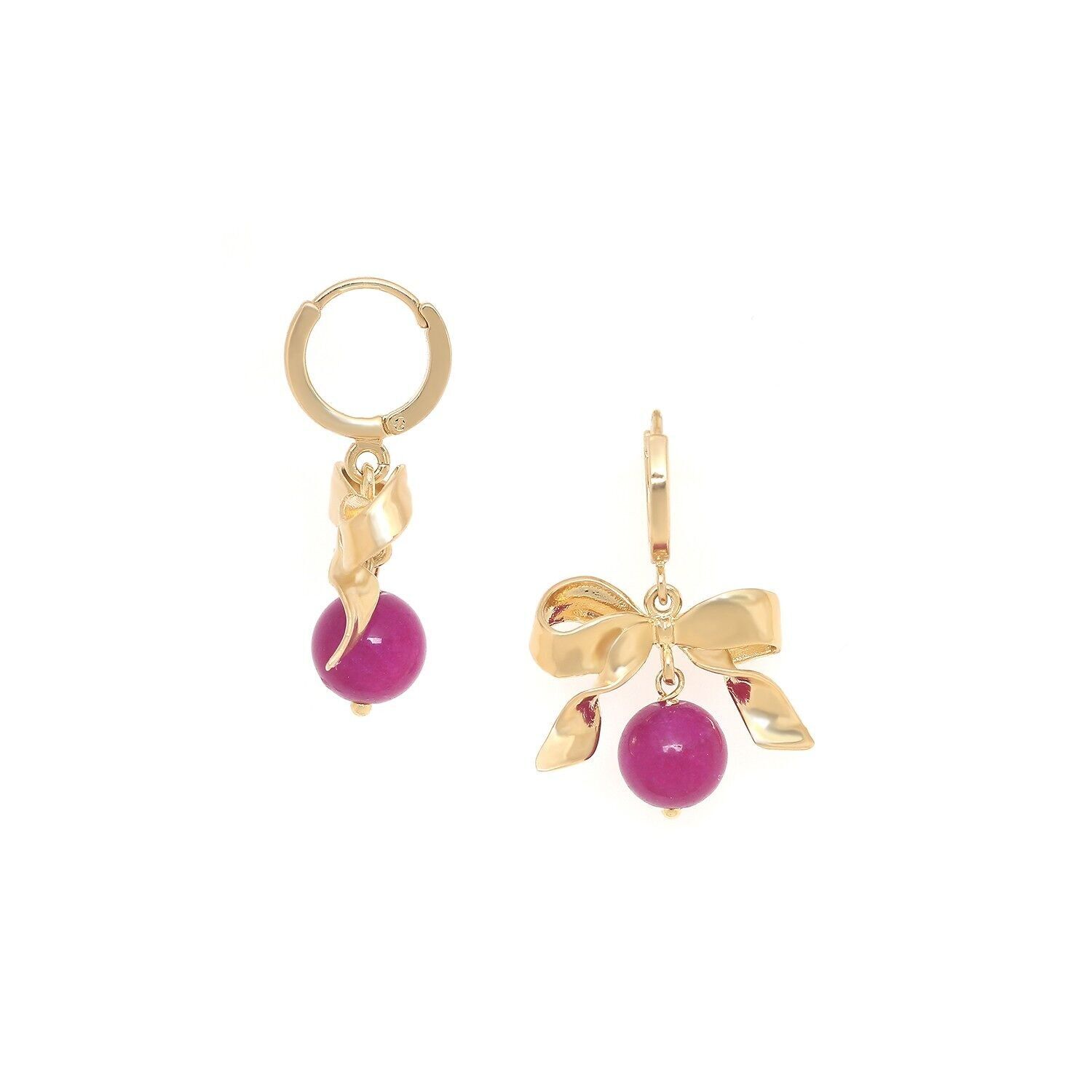 Perlentrend – Mini-Creolen Suzy mit vergoldetem Knoten und fuchsiafarbener Perle