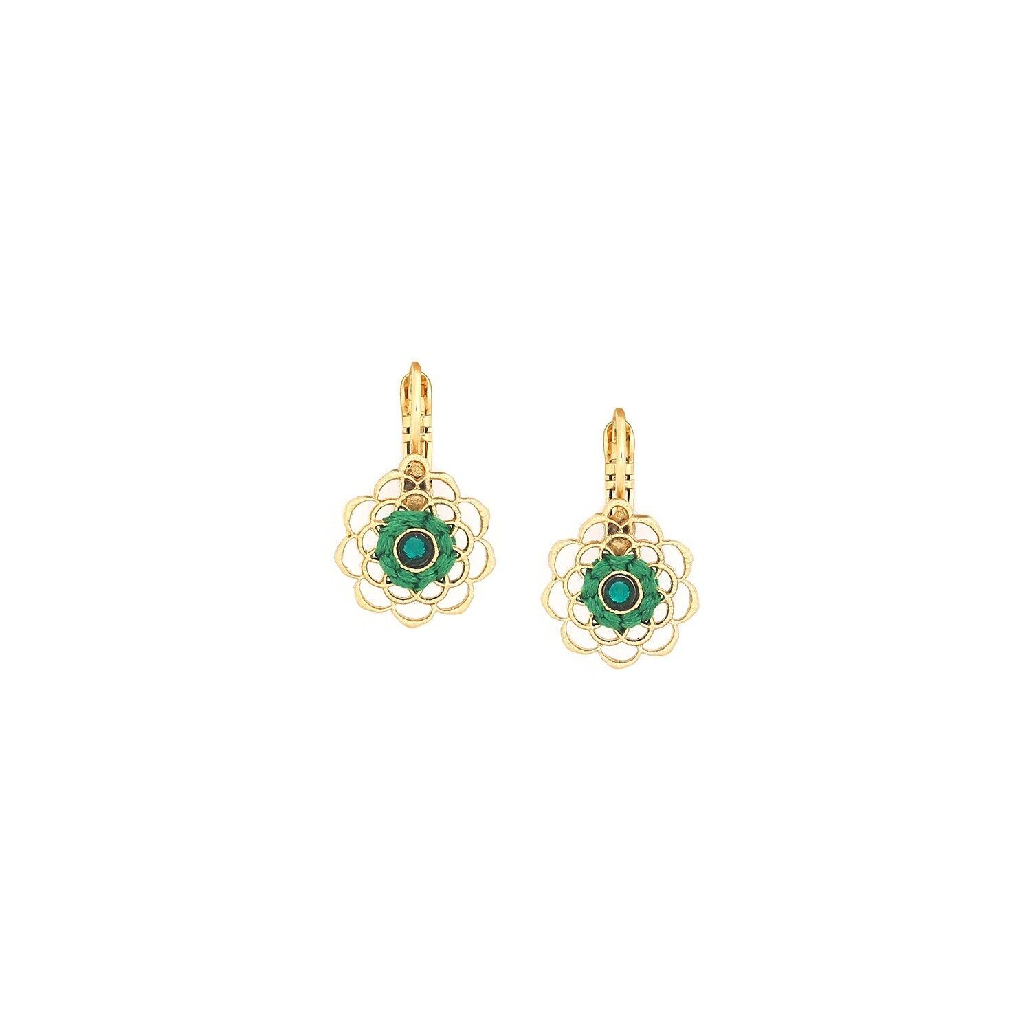 LES FLEURS DU MOMENT-LILY  boucles d'oreilles dormeuses fleur tissée - vert