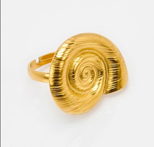 Bague en acier inoxydable doré théme coquillage , escargot, réglable