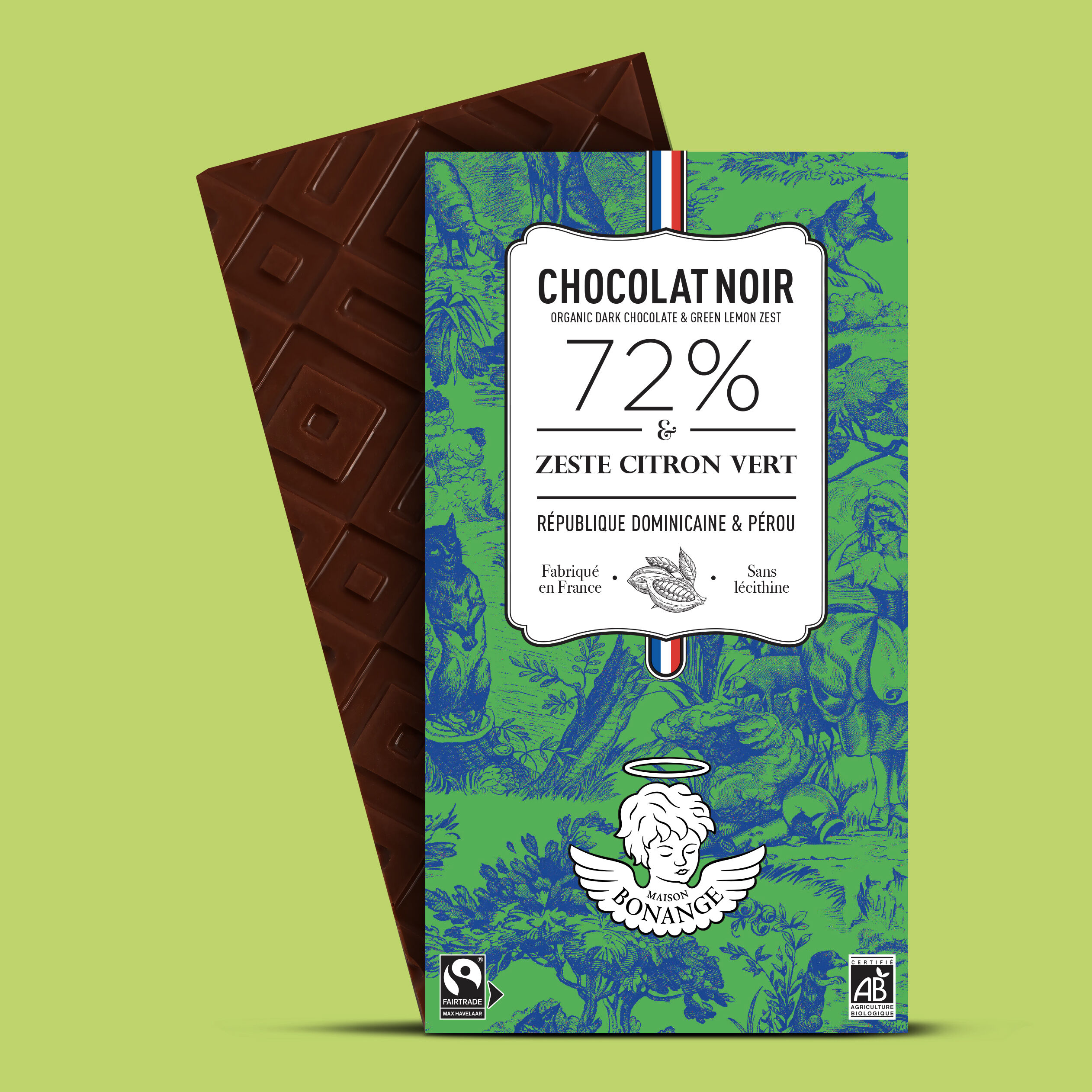 72 % Bio-Fairtrade-Zartbitterschokoladentafel mit Limettenabrieb, 80 g