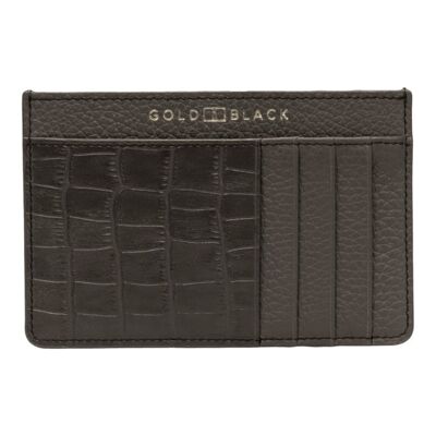Royal card case leather with nappa croco embossing gray