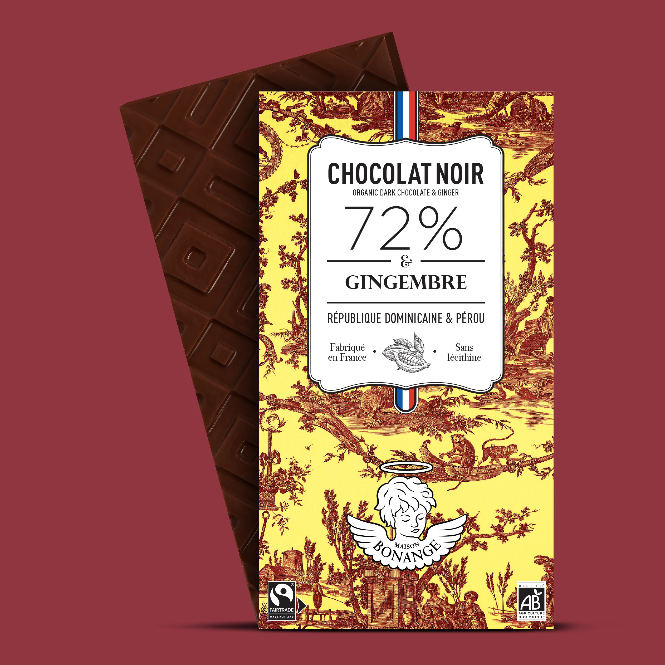 72 % Bio-Fairtrade-Zartbitterschokoladentafel mit Ingwer, 80 g