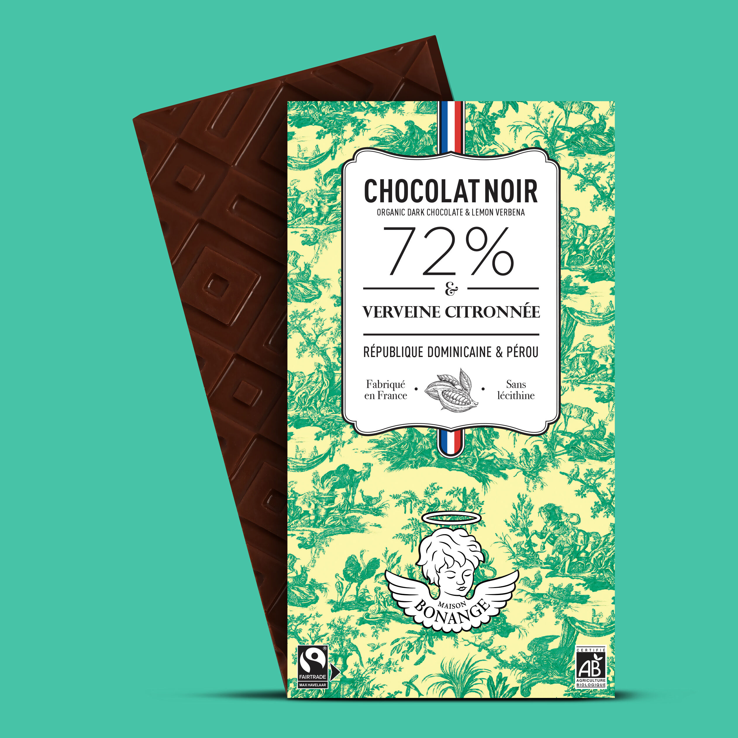 72 % Bio-Fairtrade-Zartbitterschokoladentafel mit Zitronenverbene, 80 g