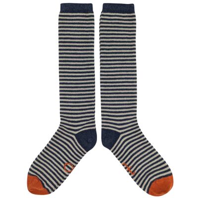 CALCETINES HASTA LA RODILLA - lana de cordero - mujer - rayas - azul marino - CAJA TALLA 3