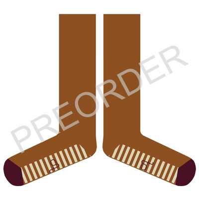 ***RESERVA***CALCETINES HASTA LA RODILLA - lana de cordero - mujer - suela rayada - mostaza - CAJA TALLA 3