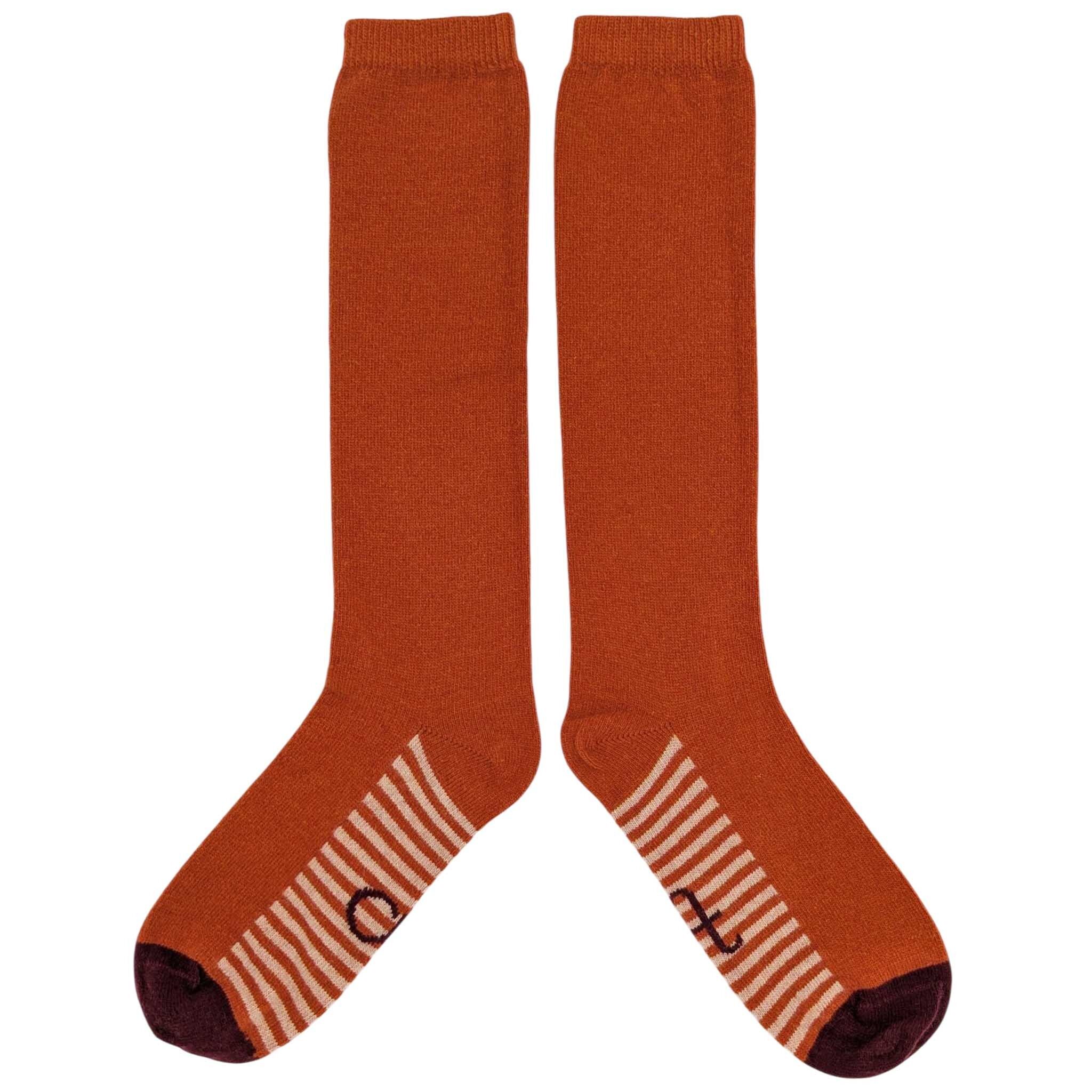 CHAUSSETTES AU GENOU - laine d'agneau - femme - semelle rayée - moutarde - TAILLE DE LA BOÎTE 3