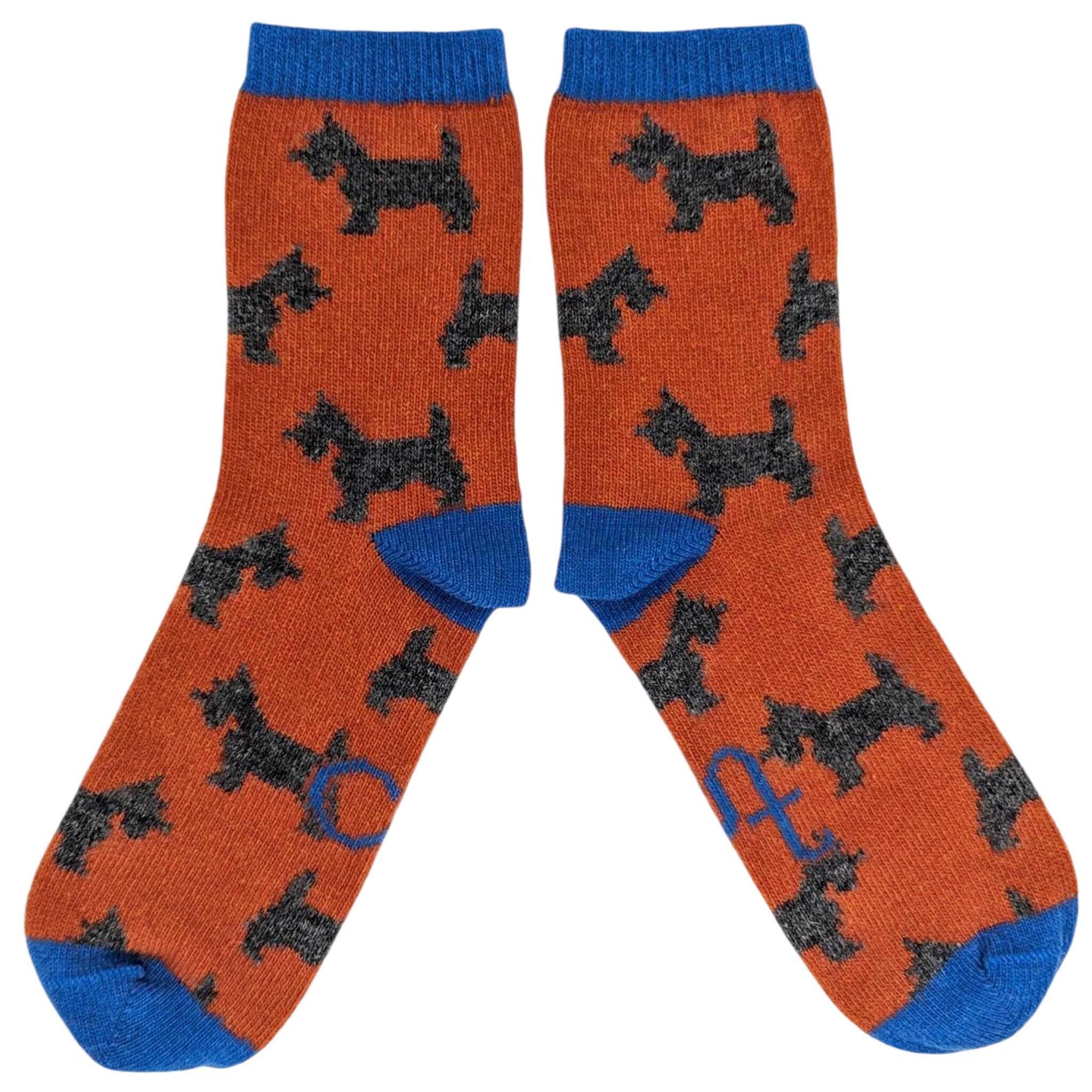 ANKLE SOCKS - lambswool - women's - scottie dog - orange - CASE SIZE 3