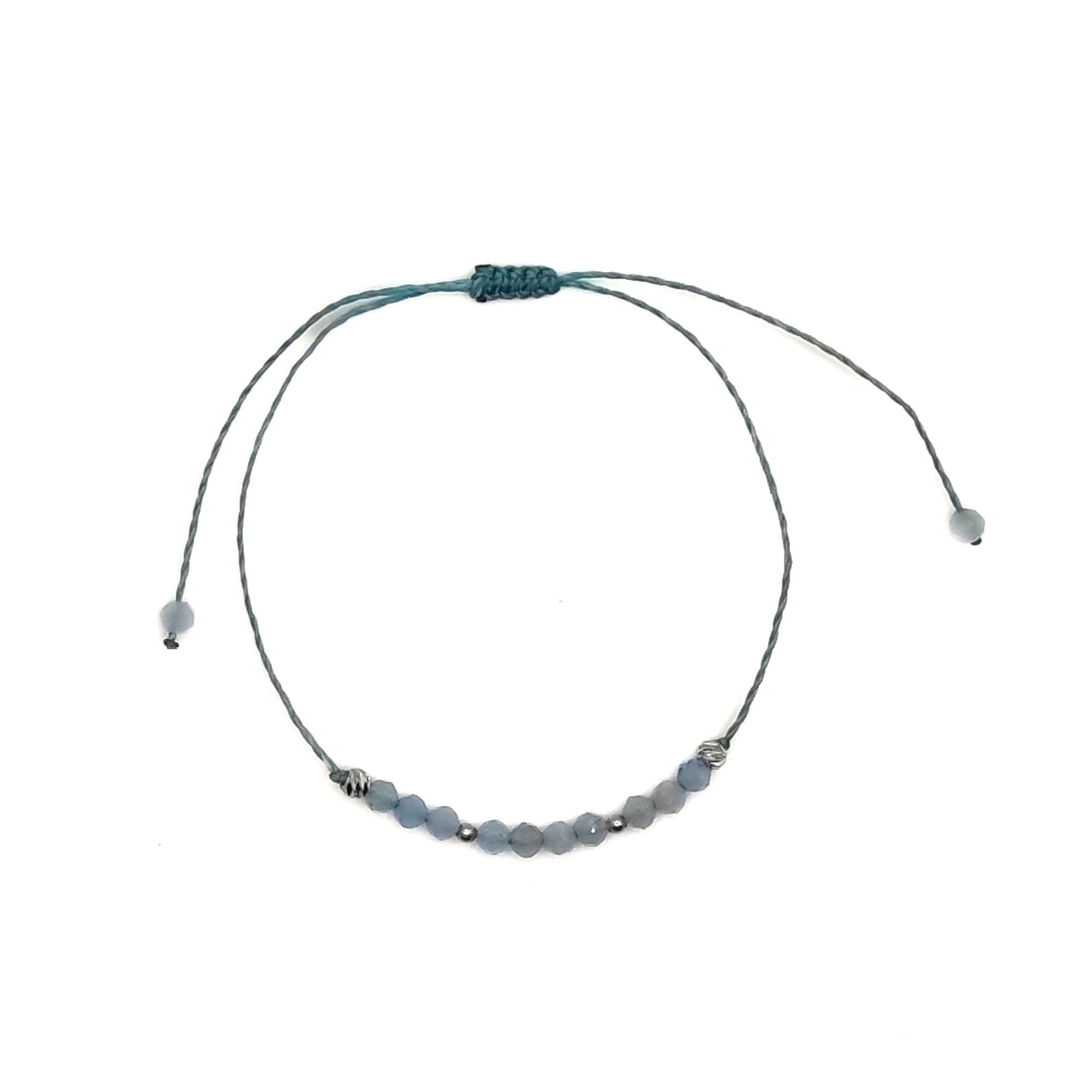 bracelet on cord natural stones AQUAMARINE faceted beads 3mm