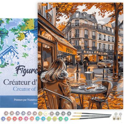 Peinture par Numéro Kit DIY - Pause café en Automne - toile tendue sur châssis