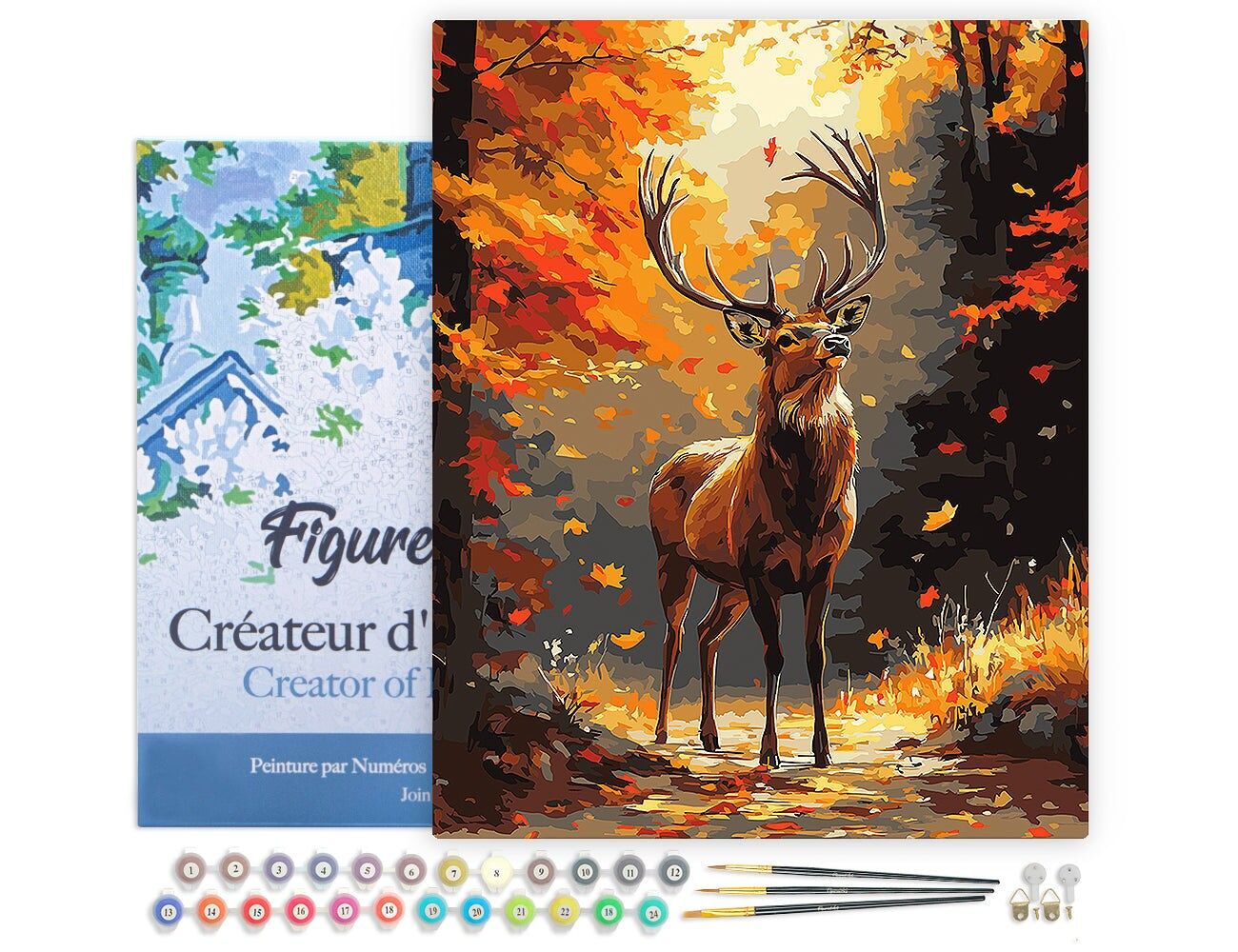 Malen nach Zahlen DIY-Set – Majestätischer Hirsch im Herbst – Gespannte Leinwand